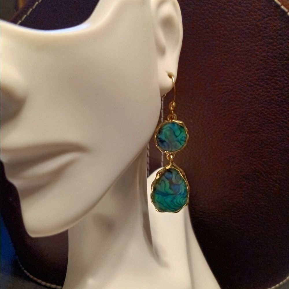 Aqua Blue Cobochon Dangle Earrings